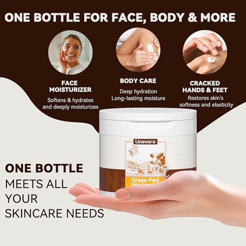 Tallow and Honey Balm – Natural Moisturizer with Grass-Fed Beef Tallow for Skin, Honey, Vitamin E – Unscented, 4oz – Ideal for Face & Body Care