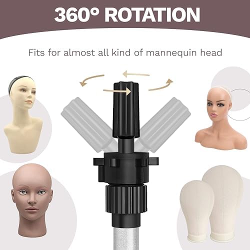 Wig Stand Tripod 50 Inch Metal Wig Mannequin Head Tripod Stand For Hairdressing Training Head Adjustable Wig Tripod Stand with Tool Tray (Silvery, Mannequin Head Not Included)