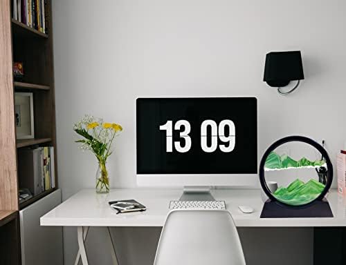 Moving Sand Art Liquid Motion - Moving Sand Art Picture Decor 3D Deep Sea Sandscape, Round Glass Frame Display Flowing Sand Relaxing Toy for Desktop Home Office Work Decoration(Green, 12")