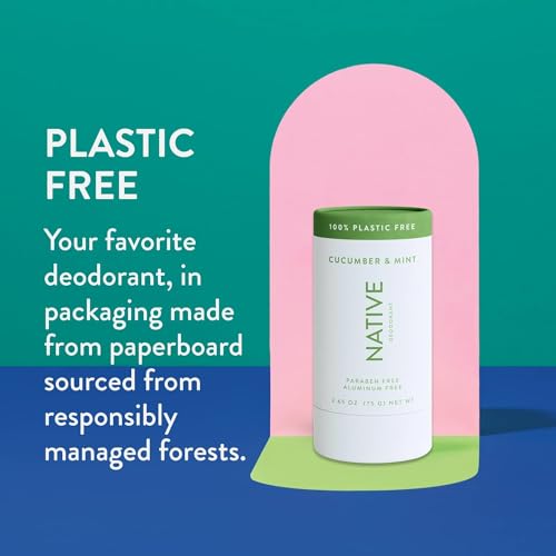 Native Plastic Free Deodorant Contains Naturally Derived Ingredients, 72 Hour Odor Control | Deodorant for Women and Men, Aluminum Free with Baking Soda, Coconut Oil and Shea Butter | Cucumber & Mint