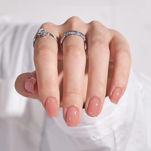 BTArtbox Press On Nails Short - Glue on Nails Square, Soft Gel Light Weight Fake Nails with Glue, Reusable Semi-Transparent Stick On Nails in 15 Sizes, Hot Cocoa