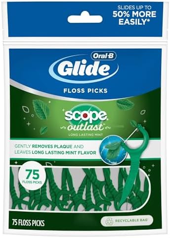 Oral-B Complete Glide Dental Floss Picks Plus Scope Outlast, Long Lasting Mint, 75 Dental Floss Picks, Pack of 6 | ?? Exclusive