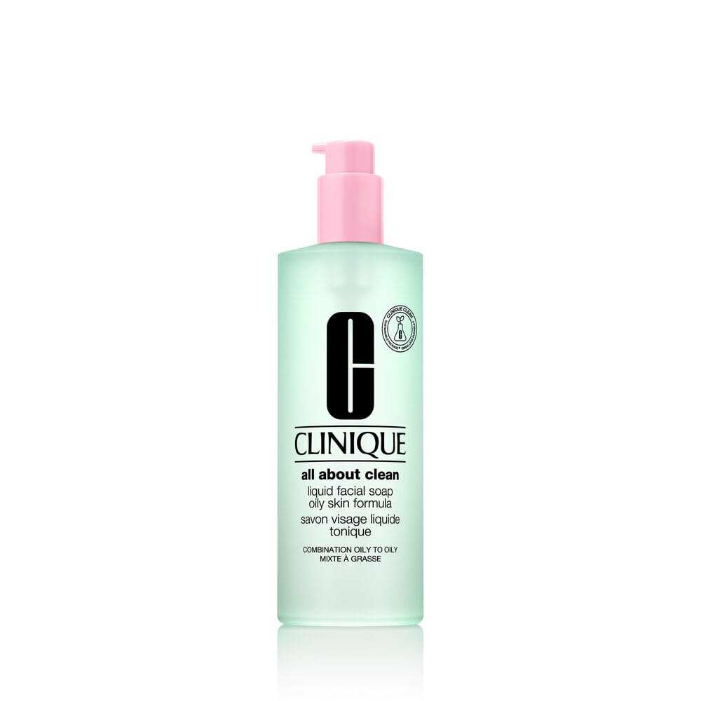 Clinique 3-Step All About Clean Liquid Facial Cleanser Soap | Face Wash For Oily Skin| Skin Type 4, 13.5 Fl Oz