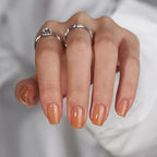 BTArtbox Press On Nails Short - Soft Gel Square Fake Nail with Nail Glue, Semi-Transparent Stick On Nails in 15 Sizes, Pumpkin Pie