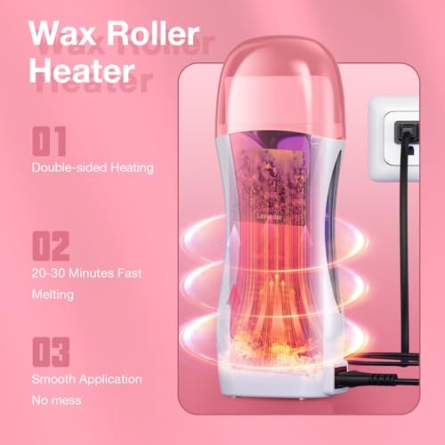 Roll on Wax Kit, Roll on Waxing Kit for hair removal, Waxing Kit for Women, Wax Roller Kit for All Skin Types, Wax Roller Waxing Kit for Men, with 2 Wax Cartridges & 50 Pcs Wax Strips