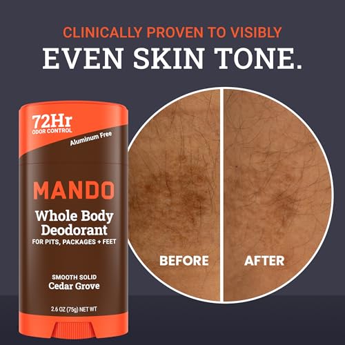 Mando Whole Body Deodorant For Men - Smooth Solid Stick - 72 Hour Odor Control - Aluminum Free, Baking Soda Free, Skin Safe - 2.6 Ounce (Pack of 2) - Cedar Grove