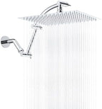 Hibbent All Metal Rain Shower Head, 12'' High Pressure Rainfall Square Showerhead with 16" Shower Head Extension Arm, Solid Brass Adjustable Shower Arm Extender, Waterfall fixed Showerheads, Chrome