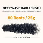 Pre-Divided Deep Wave Human Braiding Hair for Boho Braids Bulk Hair Pre-streached Human Braiding Hair Deep Wave For Black Women (Natural Black, 18 Inch - 80 Roots)
