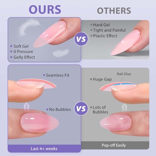 BTArtbox Short Almond Gel Nail Tips - Soft Gel XCOATTIPS Natural Press On Nails, Pre-colored Gel Nails Full Cover Fake Nails Nude for for Daily Nail Art