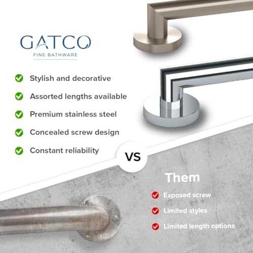 Gatco 964 Glam 24" Grab Bar, Chrome/ADA Compliant Safety Grab Bar for Bathroom