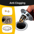 Drain Magic AS-SEEN-ON-TV Replace Broken or Missing Bathroom Drain Stoppers in Seconds, No Tools, Push To Fill, Hair Catcher Prevents Clogs, Watertight Silicone Seal,Chrome Plated Solid Brass
