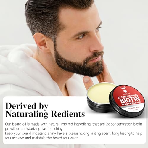 2X Concentration Biotin Beard Balm for Men & Conditioning Beard Wax - Made with Castor Oil Natural and Organic Ingredients - Hydrates & Thickens Facial Hair Growth- 2 Ounce Tin (Vanilla)