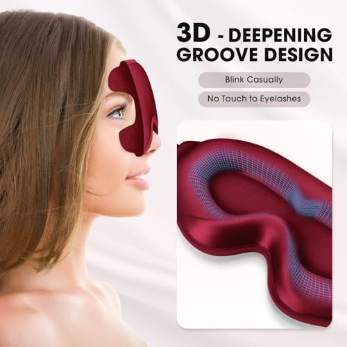 Sleep Mask | 99% Fully Block Out Light Eye Sleep Mask | Long Lash Extension | 3D Deep Contoured Eyes Cover Zero Pressure | Adjustable Straps | Sleep Travel Home Nap Rest Women Men (Red)