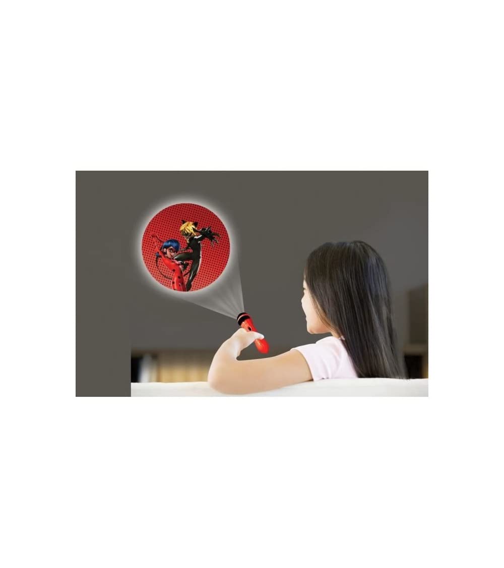 LEXiBOOK Miraculous, Stories Projector, Torch Light and Projector with 3 Discs, 24 Images, Create Your own Stories, LTC050MI