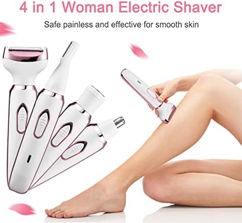 Electric Razor for Women,Hair Trimmer for Face Nose Eyebrow Beard Mustache Arm Leg Armpit Bikini,Painless Rechargeable Portable 4 in 1 Womens Body Shavers Set