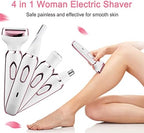 Electric Razor for Women,Hair Trimmer for Face Nose Eyebrow Beard Mustache Arm Leg Armpit Bikini,Painless Rechargeable Portable 4 in 1 Womens Body Shavers Set
