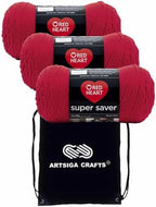 Red Heart Super Saver Hot Red E300-390 (3-Skeins - Same Dye Lot) Worsted Medium #4 Acrylic Yarn for Crocheting and Knitting with Project Bag