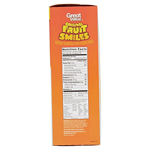 Great Value Original Fruit Smiles Fruit Snacks, 45 oz(50 Pouches)