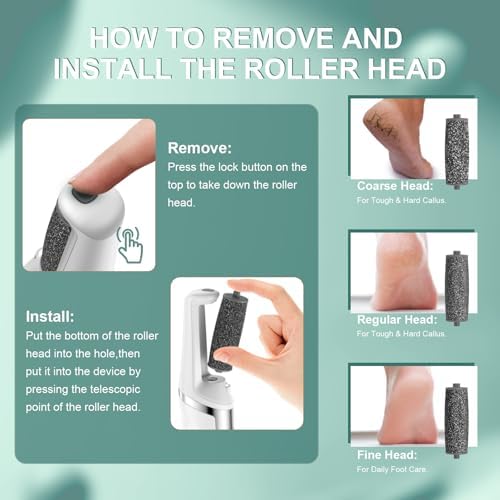 Electric Foot Callus Remover, Rechargeable Electronic Foot File Foot Scrubber Pedicure Kits, Professional Pedicure Tools Smooth Pedicure Wand, Foot Care for Dead Skin Ideal Gift, 3 Rollers,3 Speeds
