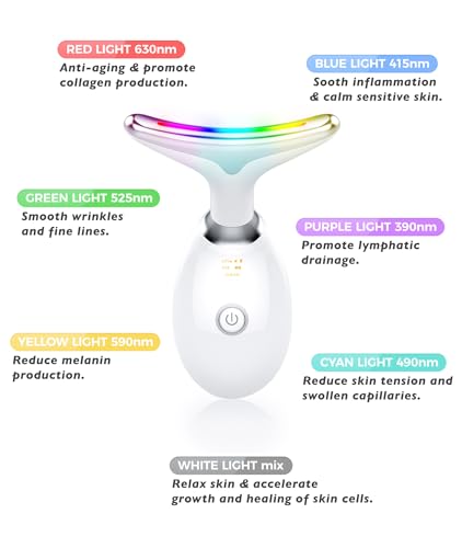 Red-Light-Therapy-for-Face and Neck, Red Light Therapy Wand, 7 Color Led Face Neck Massager for Skin Care, White