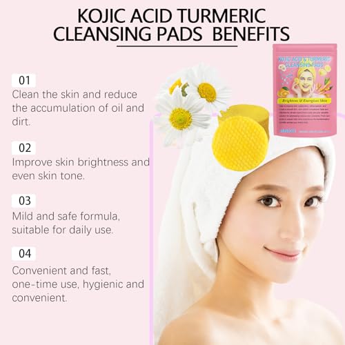 Turmeric Kojic Acid Cleansing Pads, Vitamin B5, Vitamin C Helps Balance Skin, 40 Pads Sugar Turmeric Cleansing Pads for Face