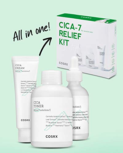 COSRX CICA Relief Kit | Toner, Serum, Cream with Centella Asiatica | Sensitive Skin, Soothing, Moisturizing | Travel Size Set, Gift Set, Korean Skin Care, Not Tested on Animals, Paraben Free