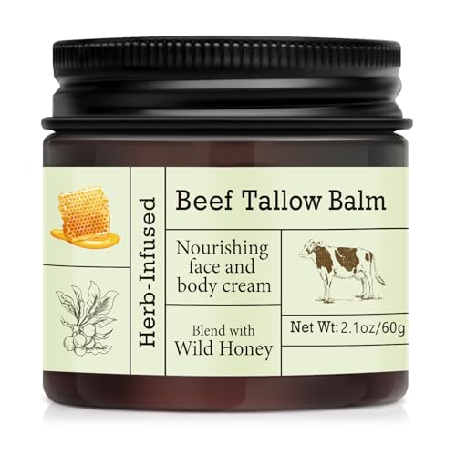 URQT Beef Tallow for Skin - Organic Grass-Fed Whipped Beef Tallow and Honey Balm - Deeply Moisturizing for Face & Body - Natural Skin Care for Soft, Supple Skin