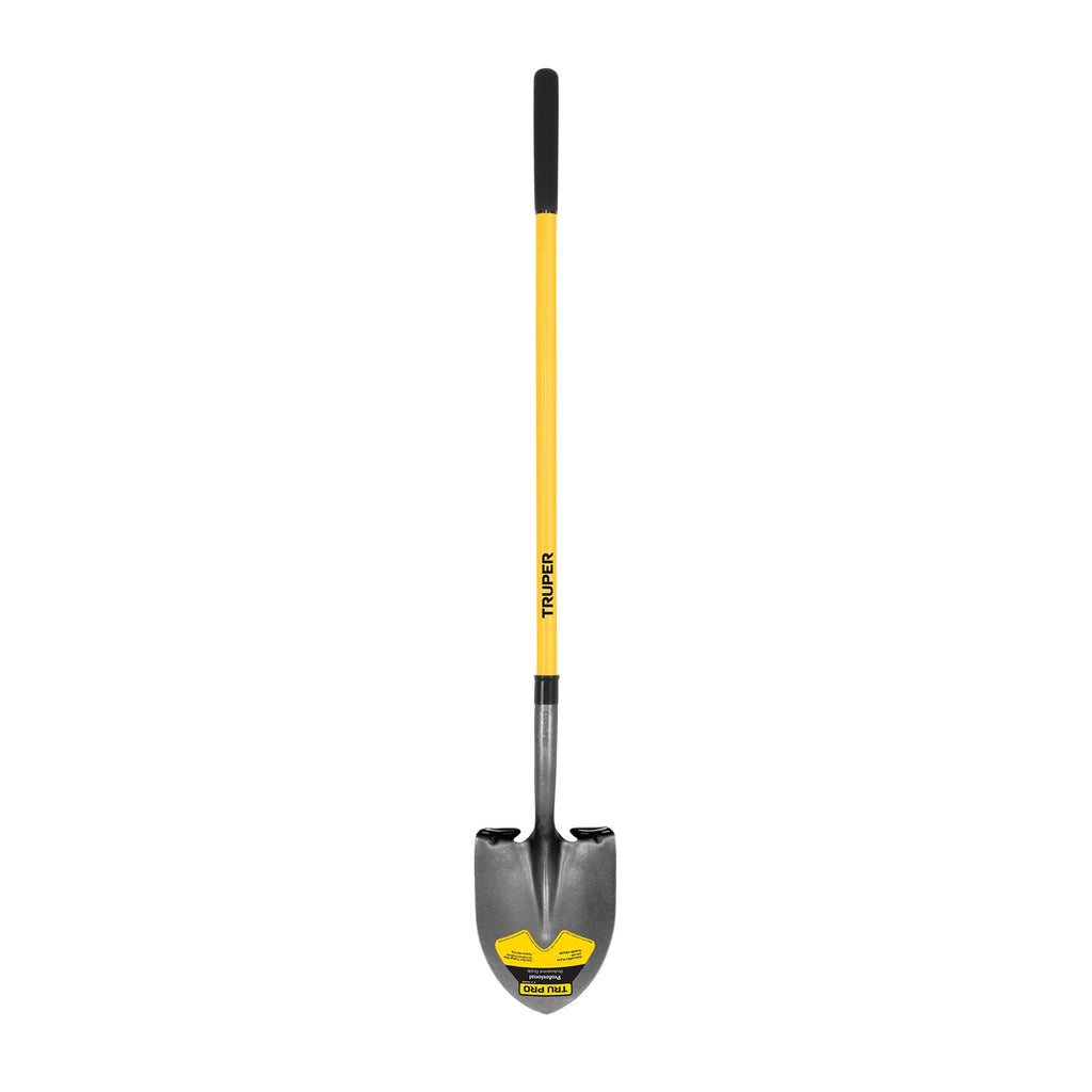Truper Tru Pro Round-Point Shovel, 48-Inch Fiberglass Handle with 9-Inch Grip, Heavy-Duty Professional Digging & Gardening Shovel (Model PRL-F / 31198)