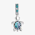 PANDORA Murano Glass Blue Sea Turtle Dangle Charm - Compatible Moments Bracelets - Jewelry for Women - Gift for Women - Made with Sterling Silver & Man-Made Crystal