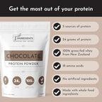 JUST INGREDIENTS Protein Powder | 15 Servings | 24g Protein | Chocolate Flavor Made with 100% Grass-Fed, Non-Denatured Whey | Five Different Sources from Organic Whole Food Ingredients