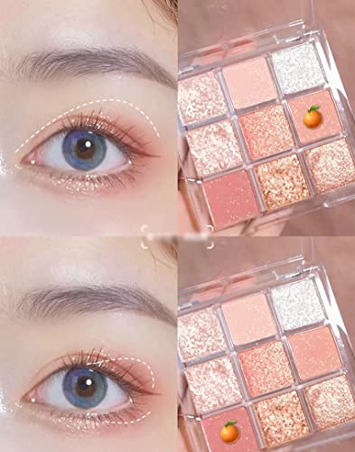 Kayswang 9 colors glitter eyeshadow palette makeup palette matte high pigment color cream texture natural eye shadow powder eye shadow palette in autumn and winter long lasting (gold+purple)