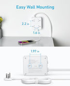 Anker Surge Protector Flat Plug Power Strip 2000J, 5ft Thin Extension Cord, 8 Outlets,2 USB A and 1 USB C Port,20W for iPhone15,Wall Mount,Compact for Home,Office,Room,TUV Listed