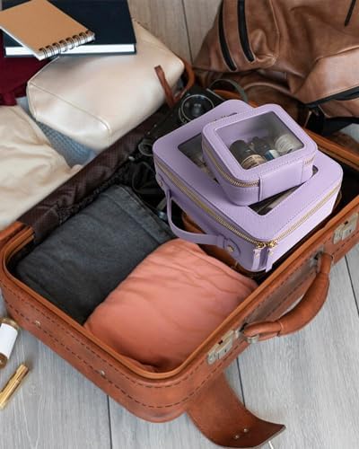 Clear Makeup Bag Organizer, TSA Approved Portable Travel Toiletry Bag Multipurpose Cosmetic Bag Case for Women Vegan Leather Make Up Pouch Transparent Vinyl Windows