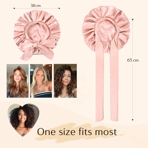 YANIBEST Double Layer Silk Satin Bonnet for Sleeping Women Printed Pattern Satin Bonnet with Tie Band for Women Curly Natural Hair