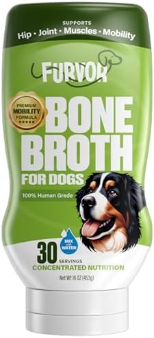 Mobility Support Beef Bone Broth for Dogs | Hip & Joint Support for Dogs | Glucosamine & Amino Acid Boosted | Human Grade Ingredients | Just add Water | Made in USA, 16 oz