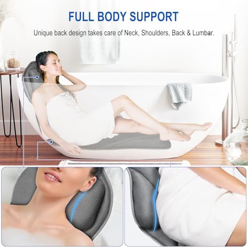 Full Body Bath Pillow for Bathtub, Luxury Bath Gifts for Women Thick Bathtub Cushion for Soaking Tub with Laundry Bag, Bathtub Pillow Luxury Bathtub Pillows for Head,Neck & Back,Spa (Light Grey)