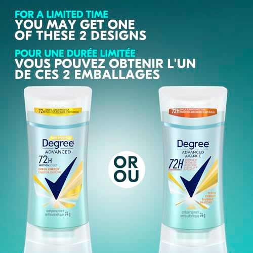Degree Advanced Antiperspirant Deodorant Stick for 72H Sweat & Odour Protection, Fresh Energy, with MotionSense Technology, 74g