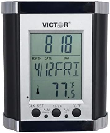 Victor PH500 Electronic Pencil Cup w/LCD Display, Temperature in Farenheit & Celsius, Time, Date, Day of Week, Great for Home and Office Desks, Black & Chrome