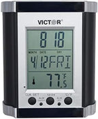Victor PH500 Electronic Pencil Cup w/LCD Display, Temperature in Farenheit & Celsius, Time, Date, Day of Week, Great for Home and Office Desks, Black & Chrome