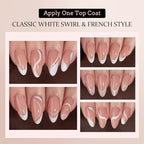 BTArtbox Press On Nails Almond - 5 Styles XCOATTIPS French Tip Almond Nails, Pre-Designed Swirl Soft Gel Nail Tips, Ultra Fit Medium False Nail, Soak Off Acrylic Fake Nails for Nail Art DIY