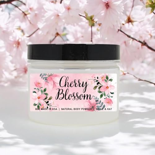 Cherry Blossom Scented Body Powder for Men & Women, Perfume Dusting Powder, Bath Powder with Fragrance & Essential Oils, Talc Free 8oz Container, Made in USA