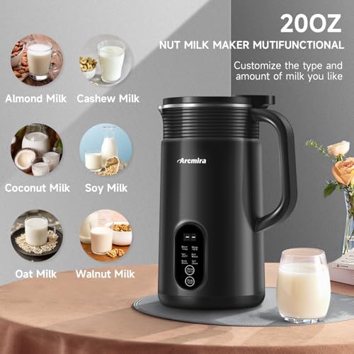 𝟲 𝗶𝗻 𝟭 Nut Milk Maker, 20 oz(600ml) Homemade Almond, Soy, Oat, Plant-Based Milk and Non-Dairy Beverages, Almond Milk Maker with Delay Start/Boil Water/Keep Warm, Soy Milk Maker with Nut Milk Bag