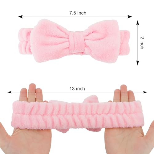 10 Pcs Pink Makeup Headbands, Hair Band for Washing Face, Soft Coral Fleece Makeup Headband for Girls, Bow Hair Bands, Beauty Headbands for Face Washing Shower Skin Care Yoga