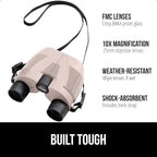 GORILLA GRIP 10x25 Compact Binoculars for Adults with Strap, Superior High Powered Clear 10X Magnification, Lightweight, Bird Watching, Hunting, Stargazing, Adjustable Eye Cups, Khaki
