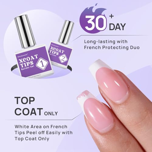 BTArtbox XCOATTIPS Builder Gel and Top Coat Set - 20g Solid Gel Glue with Portable Nail Lamp, No More French Tips Chipping, Long Lasting 30+Days French Protection Duo Nail Extension Tool