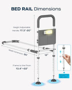Bed Rails for Elderly Adults Safety, Adjustable Bed Assist Rail for Seniors with Motion Sensor LED Light & Storage Pocket, Non-Slip Handle Support Bar, Fits Twin/Full/Queen/King
