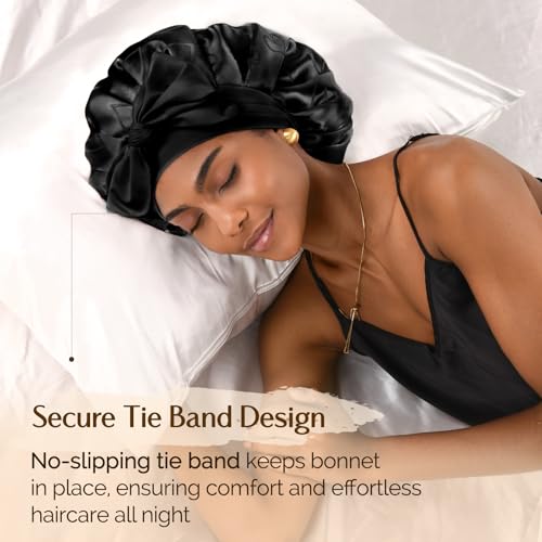 YANIBEST Double Layer Silk Satin Bonnet for Sleeping Women Printed Pattern Satin Bonnet with Tie Band for Women Curly Natural Hair