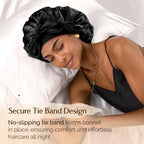 YANIBEST Double Layer Silk Satin Bonnet for Sleeping Women Printed Pattern Satin Bonnet with Tie Band for Women Curly Natural Hair