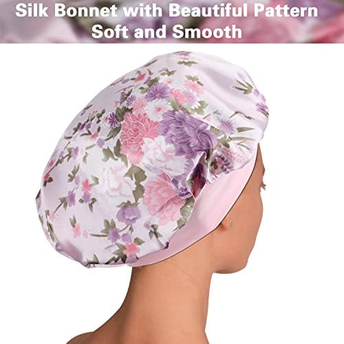 Satin Bonnet Hair Bonnet for Sleeping- 4 Pack Large Silk Bonnets for Black Women with Elastic Soft Band for Hair Care