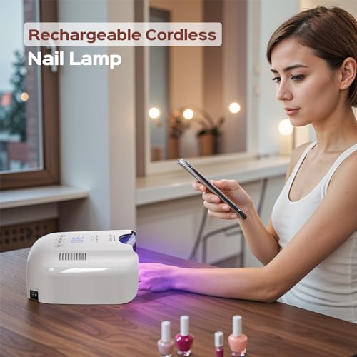 BOLASEN Cordless Rechargeable UV Nail Lamp - UV Light for Gel Nails with Metallic Reflector & Metal Base, 54W Portable Wireless LED Nail Dryer, Professional Fast Charger Curing Lamp for Salon or Home